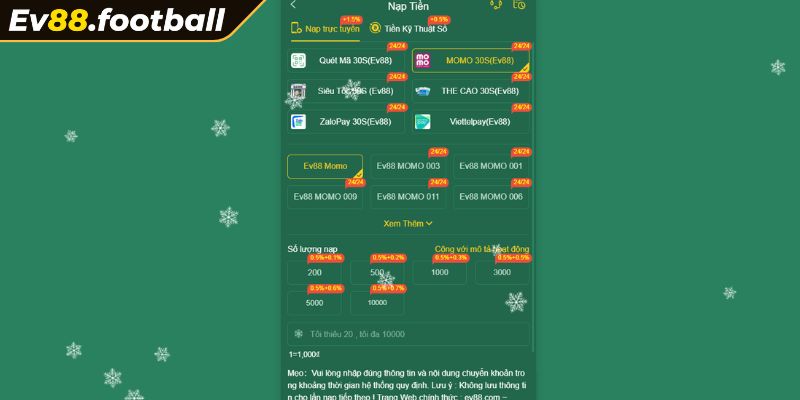 Hướng dẫn nạp tiền EV88 với ví Momo